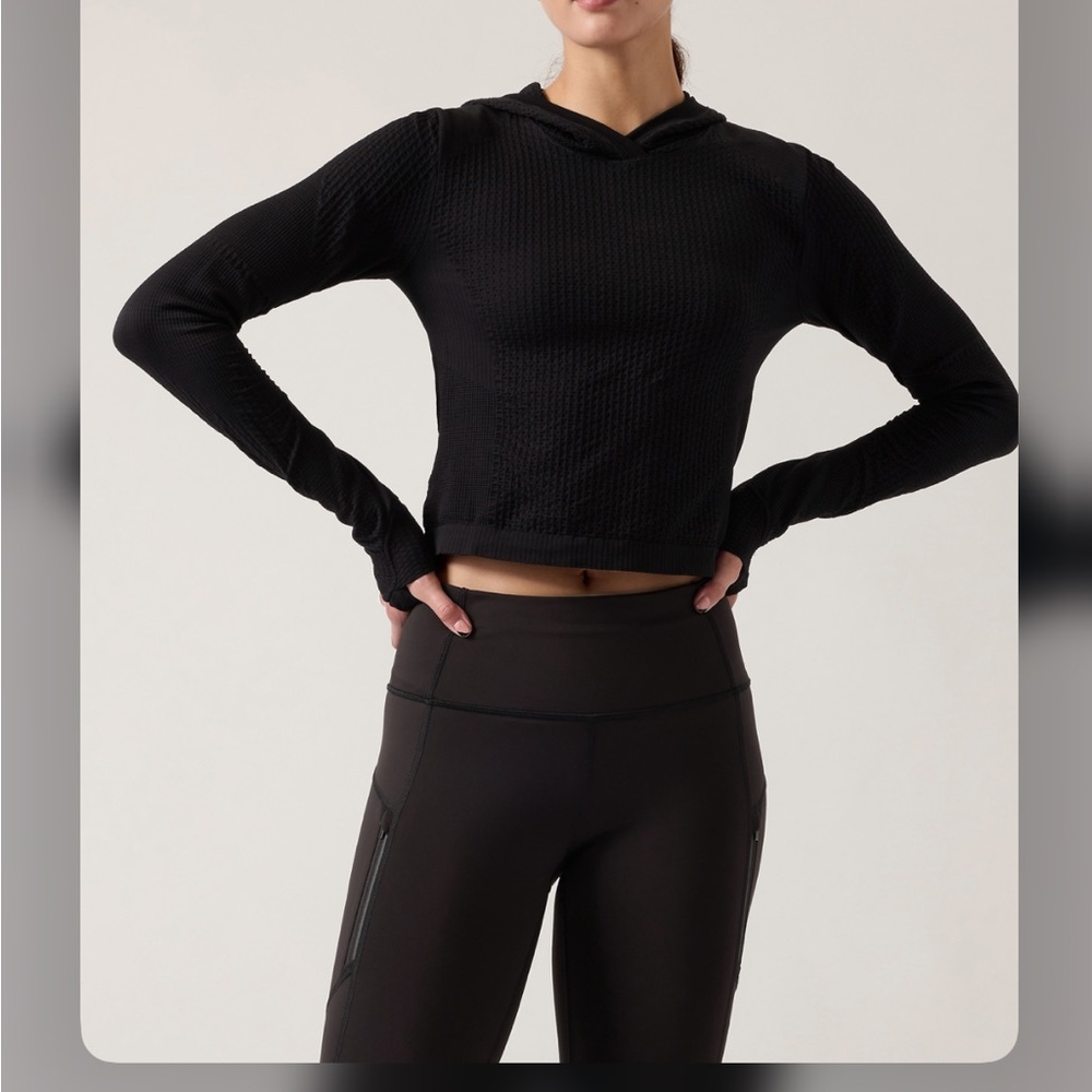 Athleta flurry seamless hoodie Women's Black Hooded Top size medium